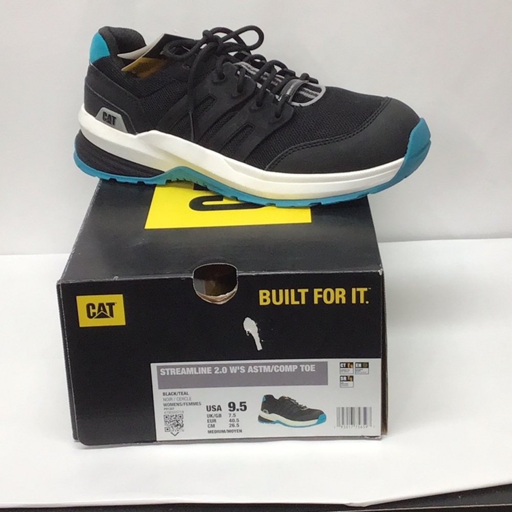 NWT CAT Streamline 2.0 Women’s Composite Toe Work Sneaker Black/Teal SZ 9.5